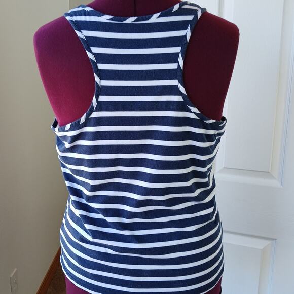 Nautica Navy Stripe Racerback Tank Top Large cotton blend rayon summer - Picture 1 of 11